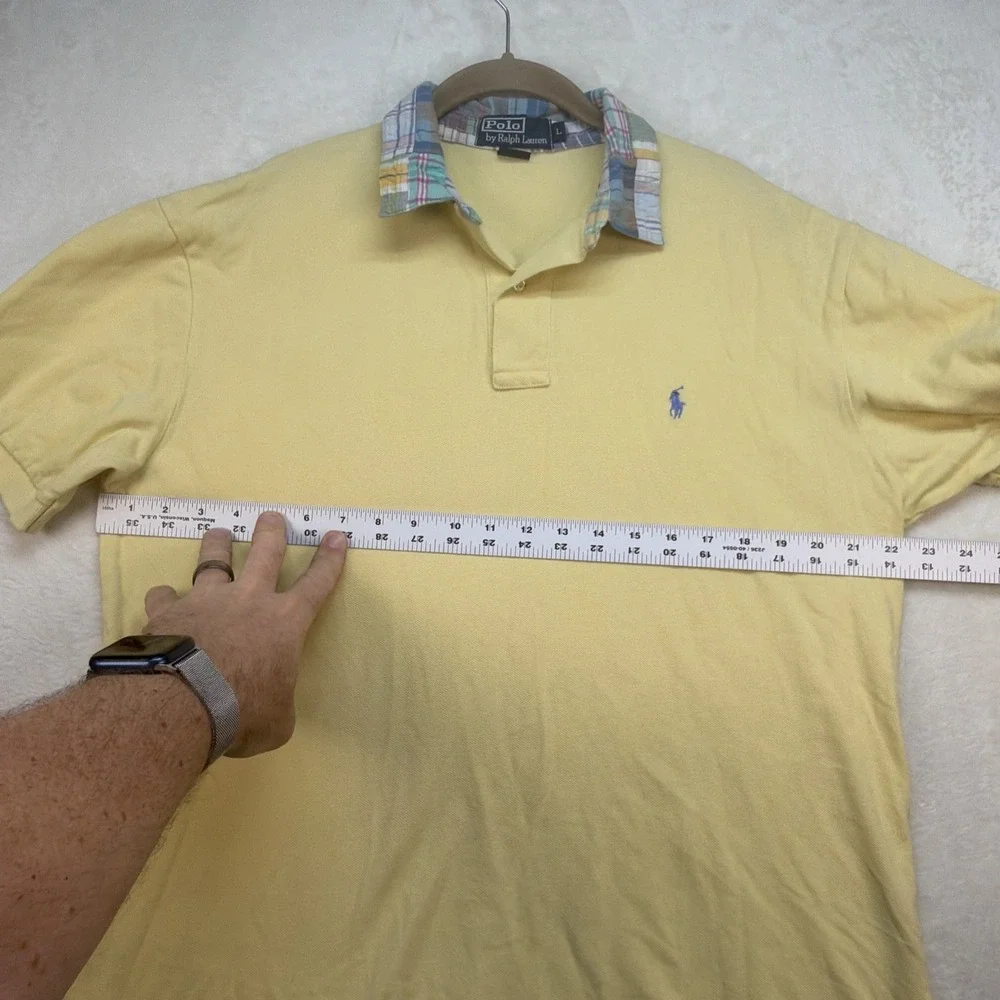 Polo Ralph Lauren Polo‎ Shirt Mens Large Yellow Madras Collar Preppy